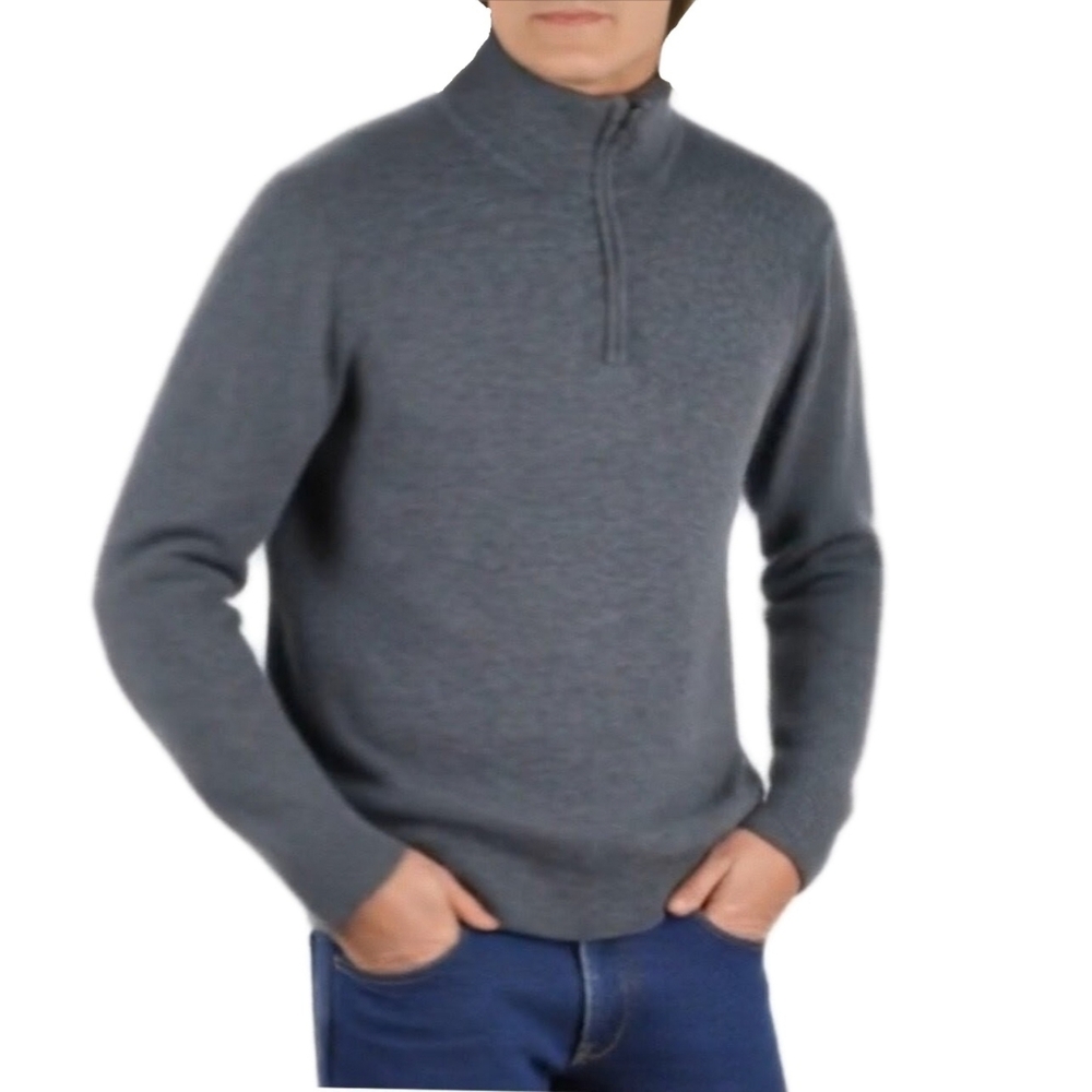 Mens XL Gray Traveler Collection Mock Neck Gray Cotton Quarter-Zip Sweater